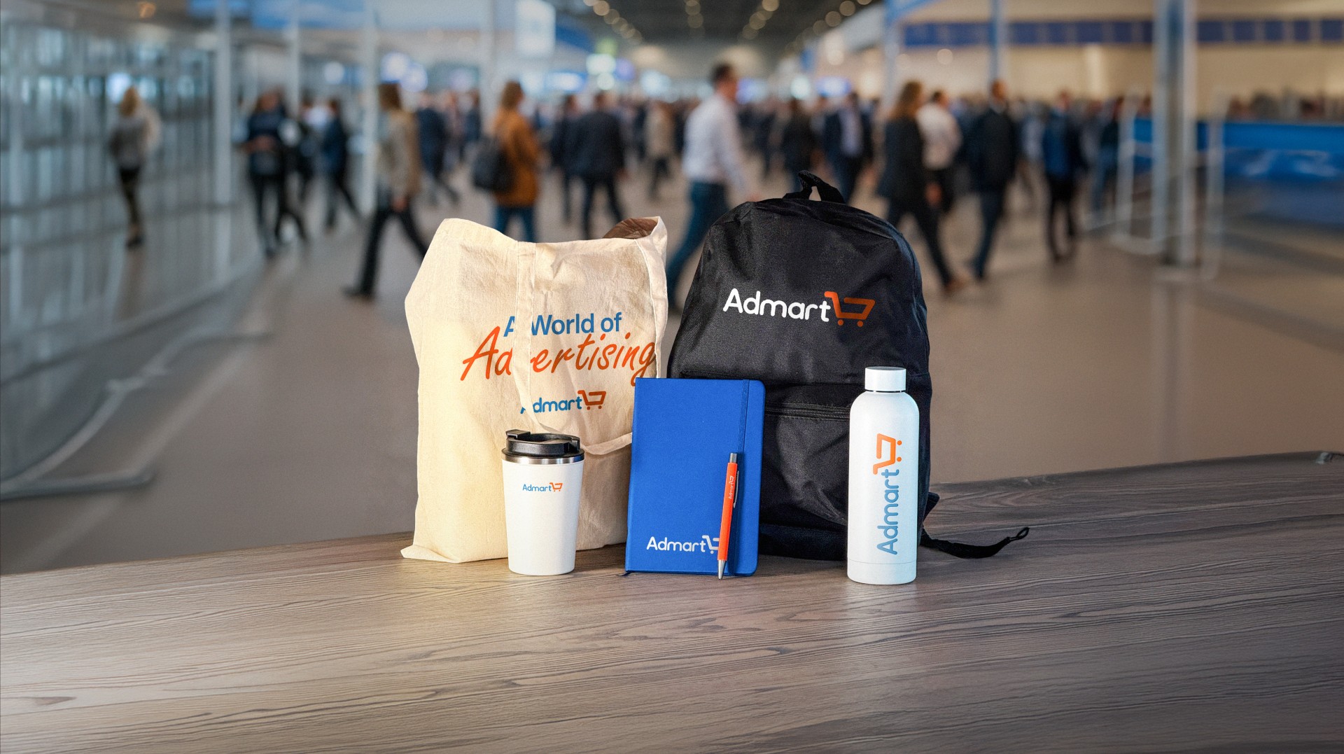 Admart branded merchandise at an event