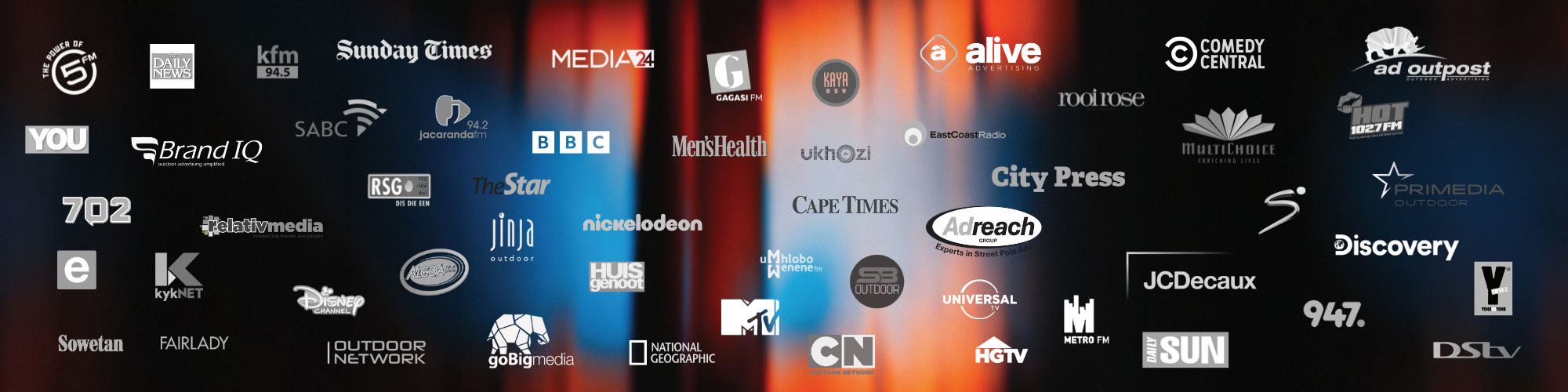 Logos of Admart media partners including radio, TV, print and outdoor owners